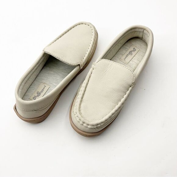 MY SLIPPERS By My Pillow Leather Cream Memory Foam Slip On Moccasins, Size 7 - Picture 1 of 11